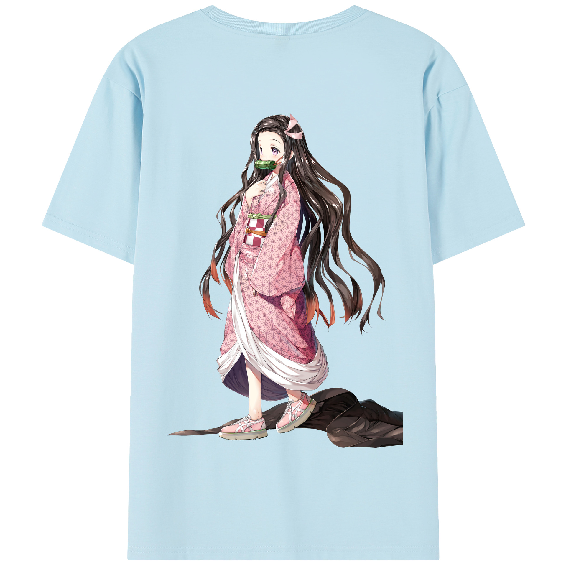 （画像用） 鬼滅の刃（きめつのやいば）竈門 禰󠄀豆子／かまど ねずこ Kamado Nezuko 綿100％半袖Tシャツ（背面プリント）